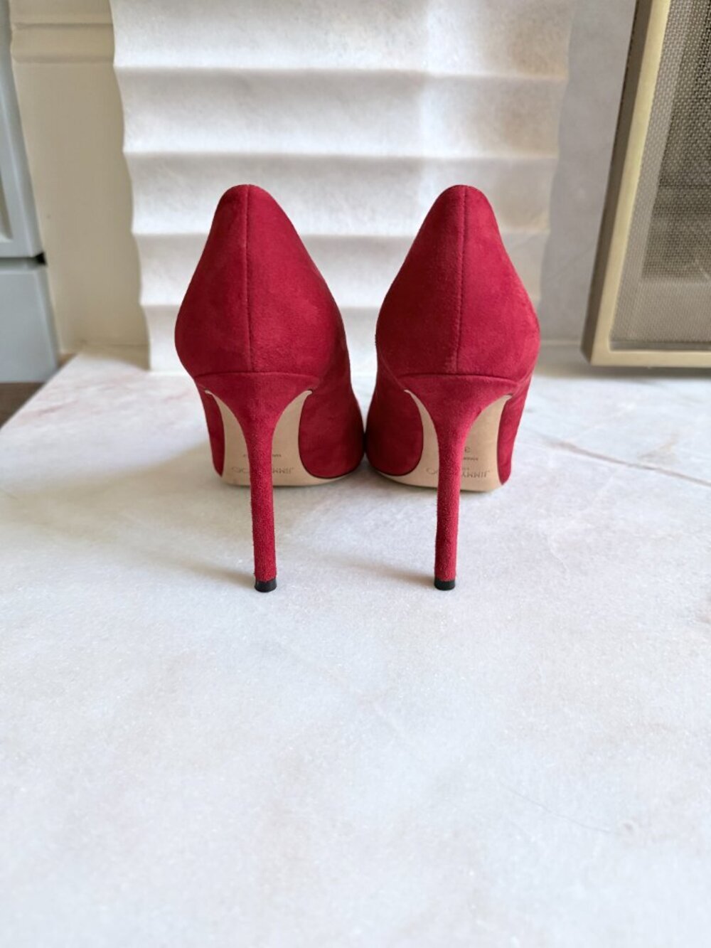Jimmy Choo Romy 100 Red Suede Pumps - Picture 2 of 14